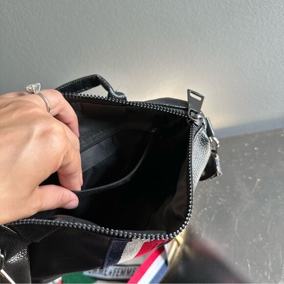 Faux Leather Black Convertible Backpack Bear Charm Work Travel Bag Overnight - Picture 10 of 11